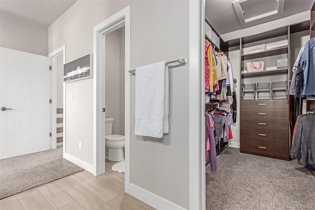 5834 Beeler Ct, Denver, CO 80238 - spacious closet with attic access, wood finished floors, and carpet