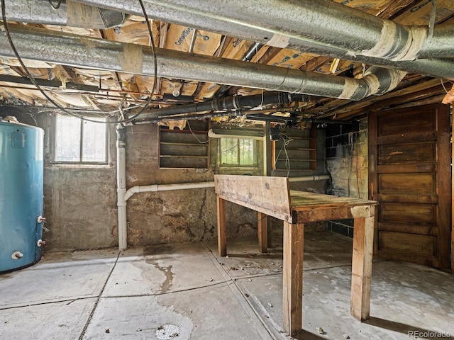 basement featuring gas water heater