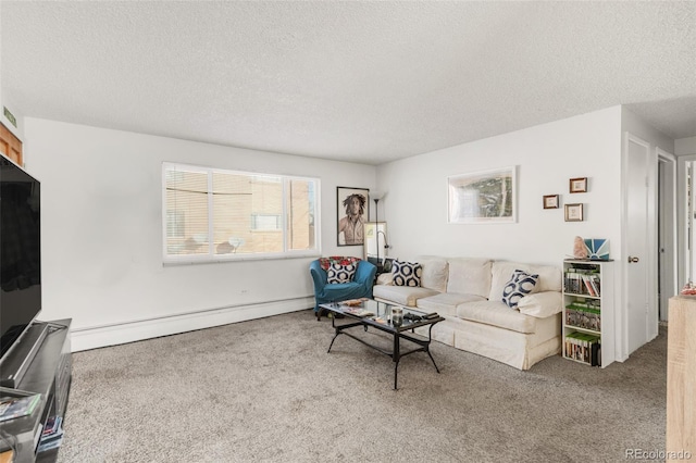 7100 Stuart St, Westminster, CO 80030 - carpeted living room featuring baseboard heating and a textured ceiling