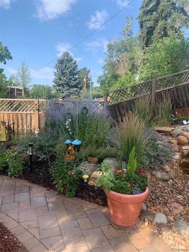 view of yard featuring a fenced backyard and a patio area