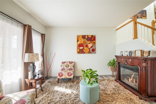 sitting room with hardwood / wood-style flooring