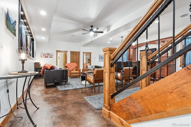 living room with ceiling fan