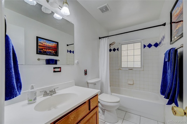 4130 S Elati St, Englewood, CO 80110 - bathroom featuring tile patterned flooring, vanity, and shower / bathtub combination with curtain