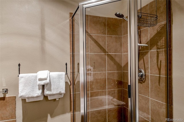 bathroom featuring a shower with door