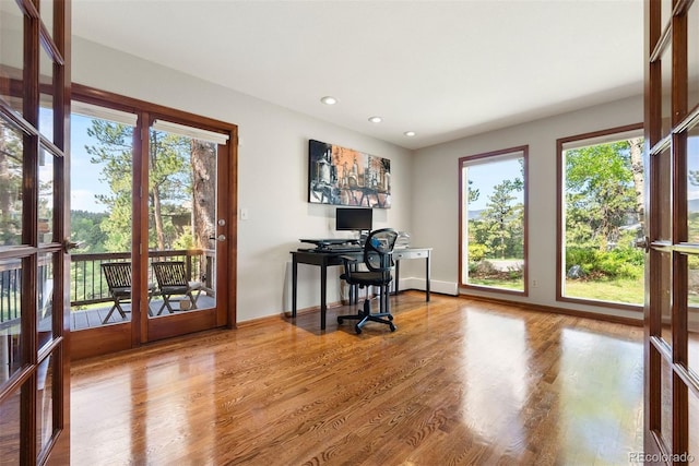 2122 Cramner Ct, Evergreen, CO 80439 - office featuring healthy amount of natural light, recessed lighting, wood finished floors, and baseboards