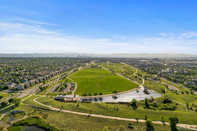 drone / aerial view featuring a mountain view