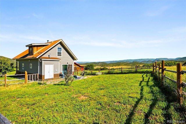 exterior space featuring a fenced backyard and a rural view