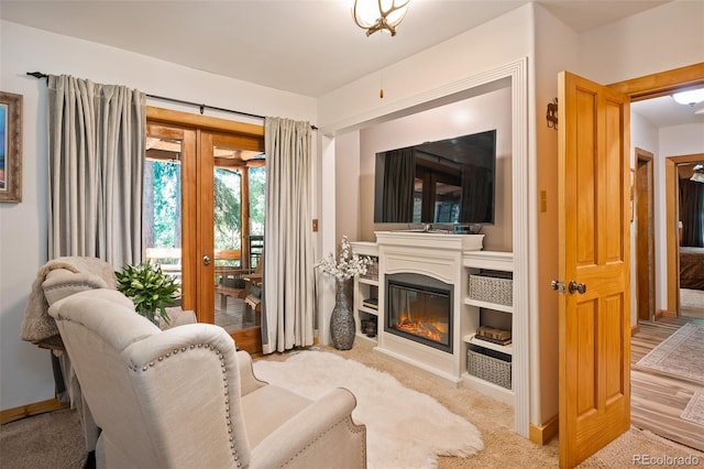 115 Lions Gate Dr, Winter Park, CO 80482 - living area with a glass covered fireplace, carpet, and baseboards