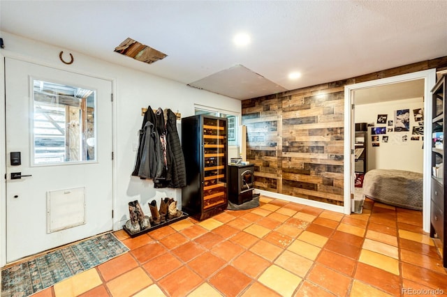 entrance foyer with wooden walls