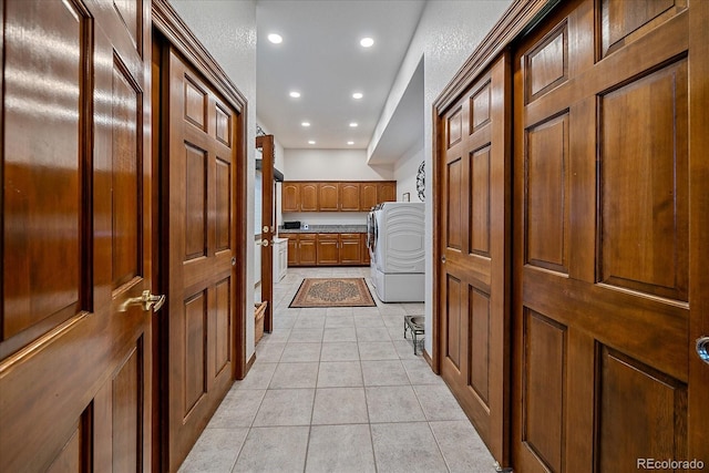 hallway with light tile floors