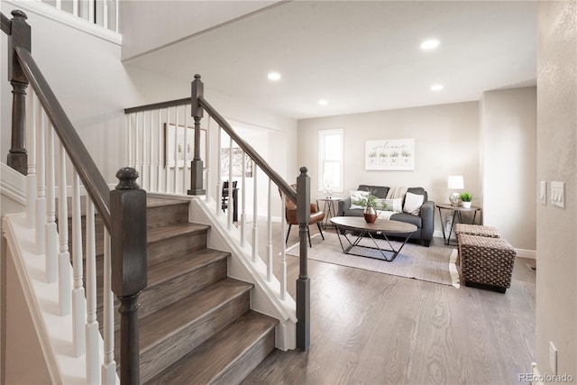1772 Eisenhower, Louisville, CO 80027 - stairs with wood finished floors, recessed lighting, and baseboards