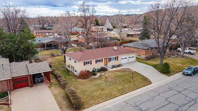 birds eye view of property with a residential view