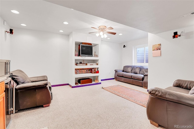 19939 E Belleview Ln, Centennial, CO 80015 - carpeted living area with baseboards, a ceiling fan, visible vents, and recessed lighting
