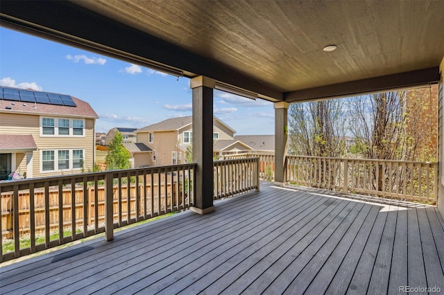 deck with a residential view