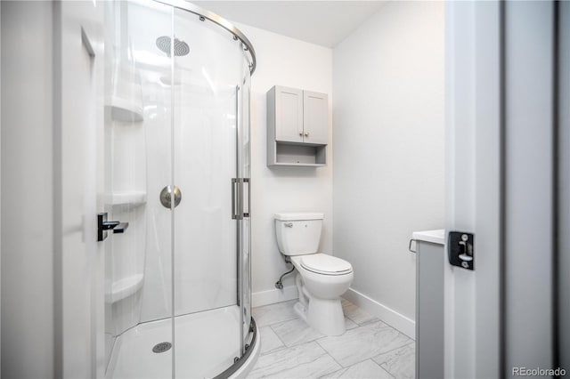 404 S Oneida Way, Denver, CO 80224 - bathroom featuring a stall shower and marble finish floors