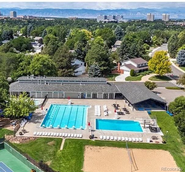 view of pool with a mountain view