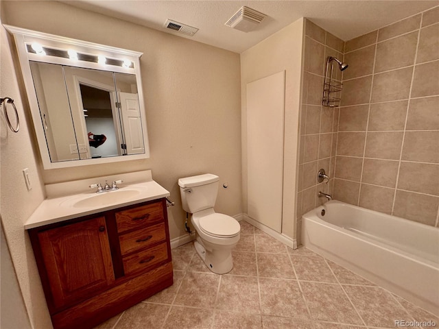 full bath featuring tile patterned flooring, visible vents, vanity, and toilet