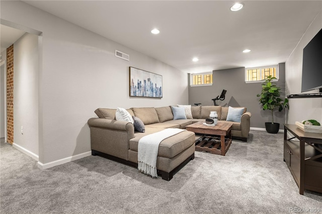 4425 Irving St, Denver, CO 80211 - living room featuring light carpet, recessed lighting, and baseboards