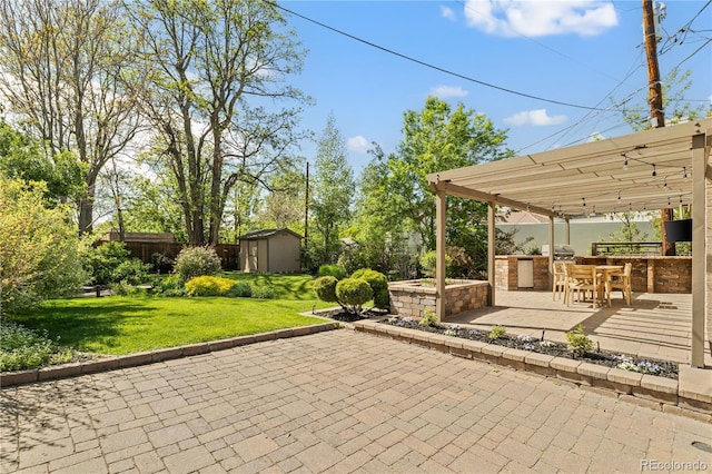 4425 Irving St, Denver, CO 80211 - view of patio featuring a storage shed, area for grilling, and an outdoor structure