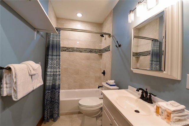 302 N Main St, Breckenridge, CO 80424 - bathroom featuring vanity, shower / bath combination with curtain, tile patterned flooring, and toilet