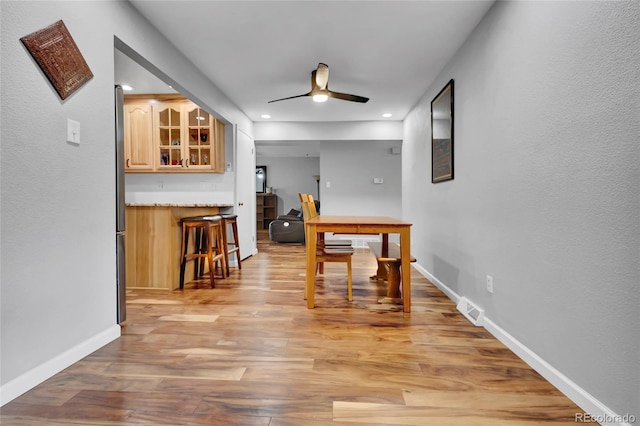 13624 Omega Cir, Lone Tree, CO 80124 - dining space with a ceiling fan, light wood finished floors, baseboards, and recessed lighting