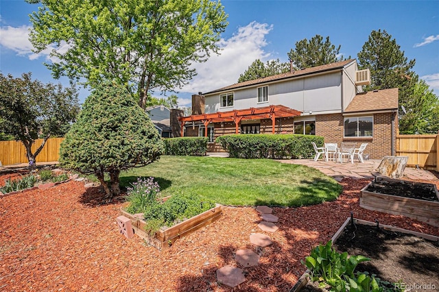 7655 S Ogden Way, Centennial, CO 80122 - rear view of house with a garden, a pergola, brick siding, and a patio
