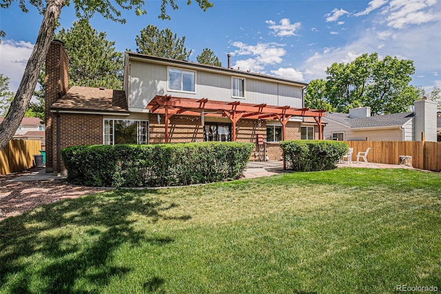 7655 S Ogden Way, Centennial, CO 80122 - rear view of property featuring a pergola, brick siding, a patio, and a chimney