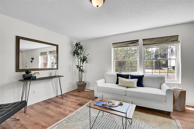 9946 Harrison St, Thornton, CO 80229 - living area with wood finished floors, a textured ceiling, and baseboards