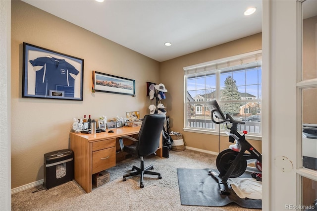 view of carpeted home office