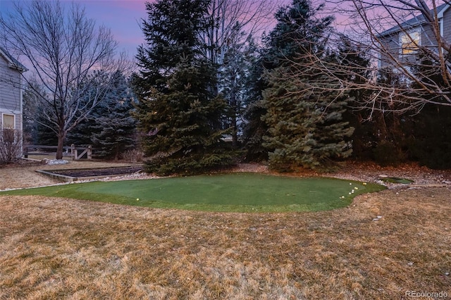 view of yard at dusk