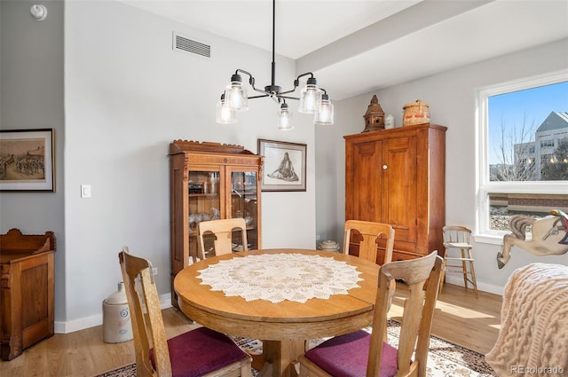 dining area with light wood-style floors, visible vents, and plenty of natural light