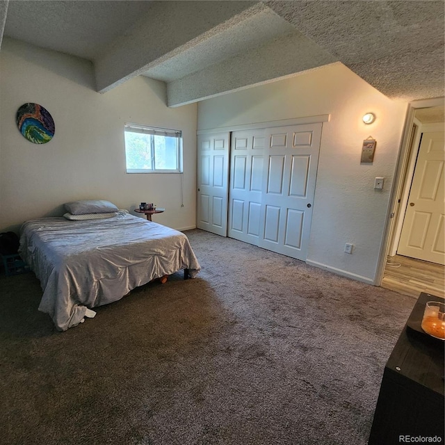 384 S Ironton St Unit 102, Aurora, CO 80012 - bedroom featuring a textured ceiling, carpet floors, and a closet