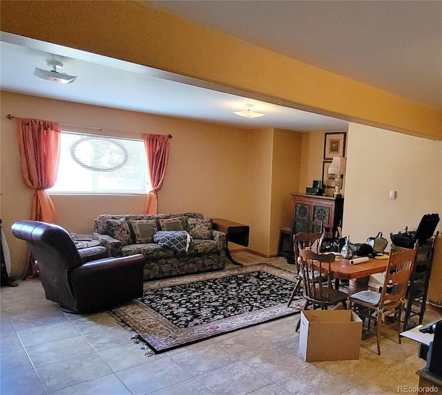 living area with light tile patterned flooring