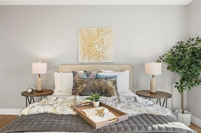 living room with baseboards and wood finished floors