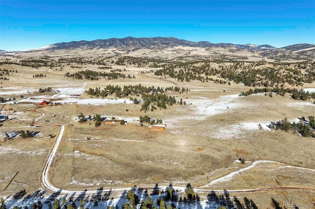 bird's eye view featuring a mountain view and a rural view