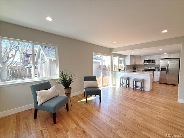 sitting room featuring a wealth of natural light and light hardwood / wood-style floors