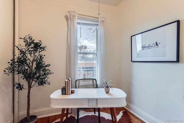 office with baseboards and wood finished floors