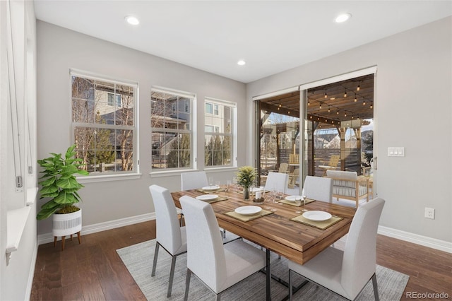 dining space featuring dark hardwood / wood-style flooring