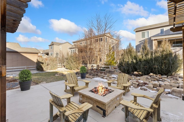 view of patio featuring a fire pit