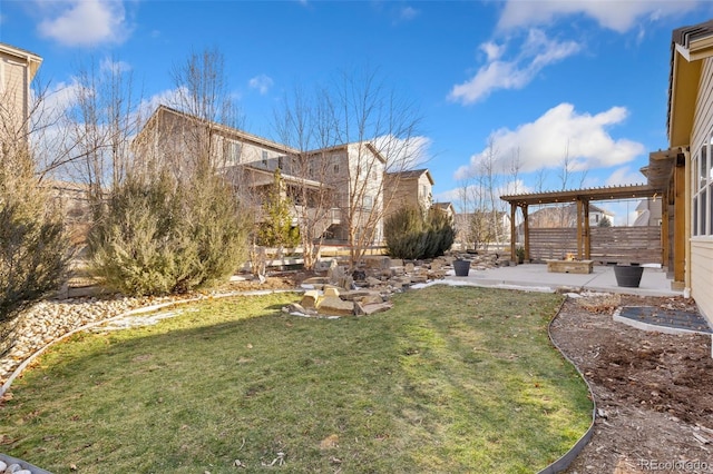 view of yard featuring a pergola and a patio