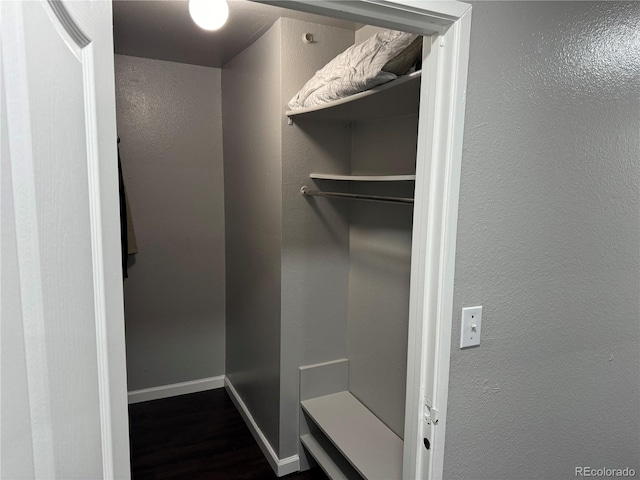 spacious closet featuring dark hardwood / wood-style flooring