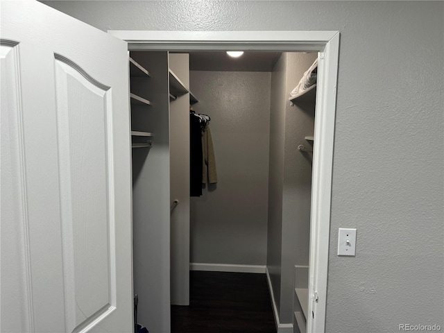 spacious closet featuring dark hardwood / wood-style floors