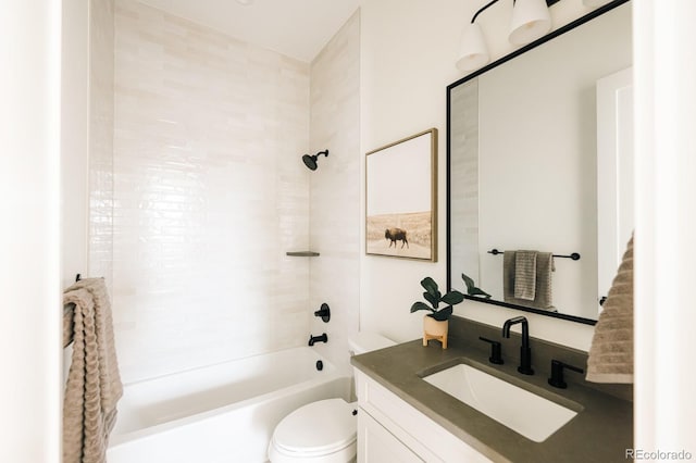 full bathroom featuring toilet, vanity, and bathing tub / shower combination