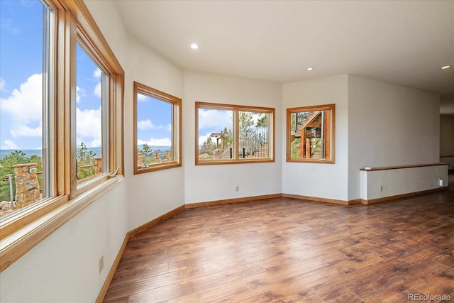 23007 Big Game Trl, Conifer, CO 80433 - empty room featuring plenty of natural light, wood finished floors, baseboards, and recessed lighting
