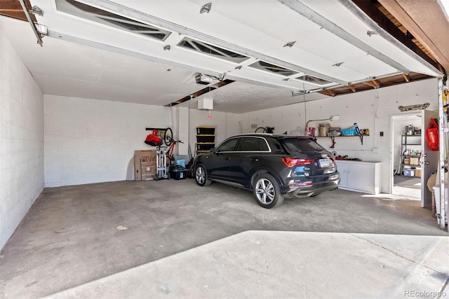 garage with a garage door opener