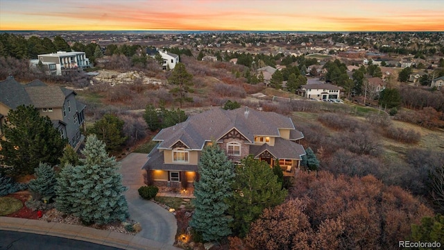 view of aerial view at dusk