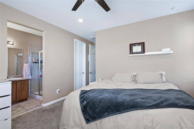 23584 E 5th Pl, Aurora, CO 80018 - bedroom featuring ceiling fan, light carpet, baseboards, and recessed lighting
