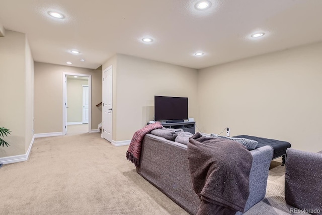 10935 Valleybrook Cir, Highlands Ranch, CO 80130 - living room with light carpet, recessed lighting, and baseboards