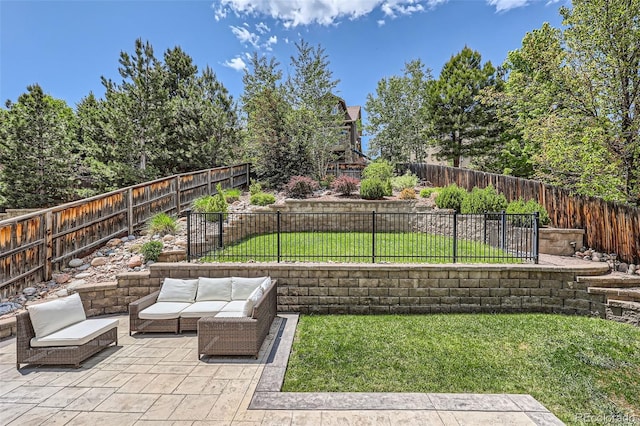 10935 Valleybrook Cir, Highlands Ranch, CO 80130 - view of yard with an outdoor living space and a patio area