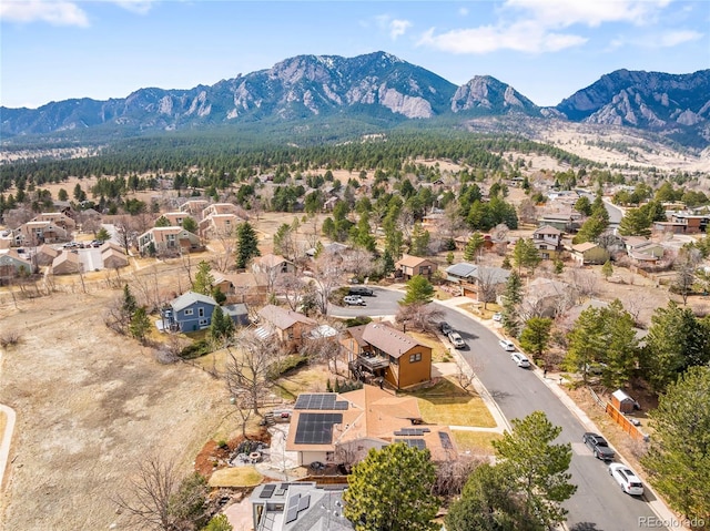 bird's eye view featuring a residential view and a mountain view